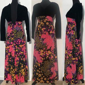 Vintage 60s 70s Psychedelic Flower Power Maxi Dress / Petites by Siro